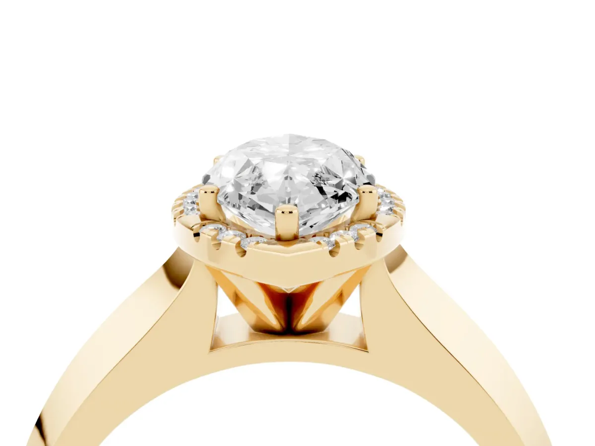 Marquise Cut Halo Diamond Ring with Cathedral Band and Four-Prong Setting Yellow gold