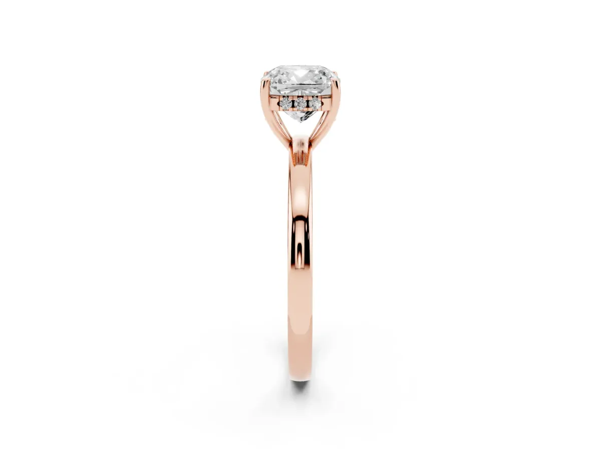 Cushion Cut Solitaire Diamond Ring with Prong Setting and Plain Band Rose gold