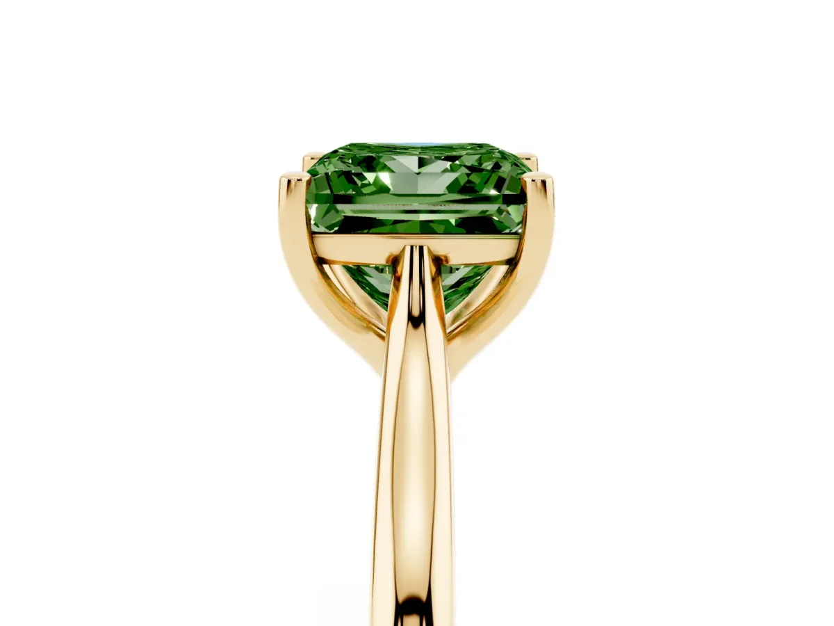 Fancy Green Princess Cut Cut Solitaire Ring with Cathedral Band and Four-Prong Setting Yellow gold