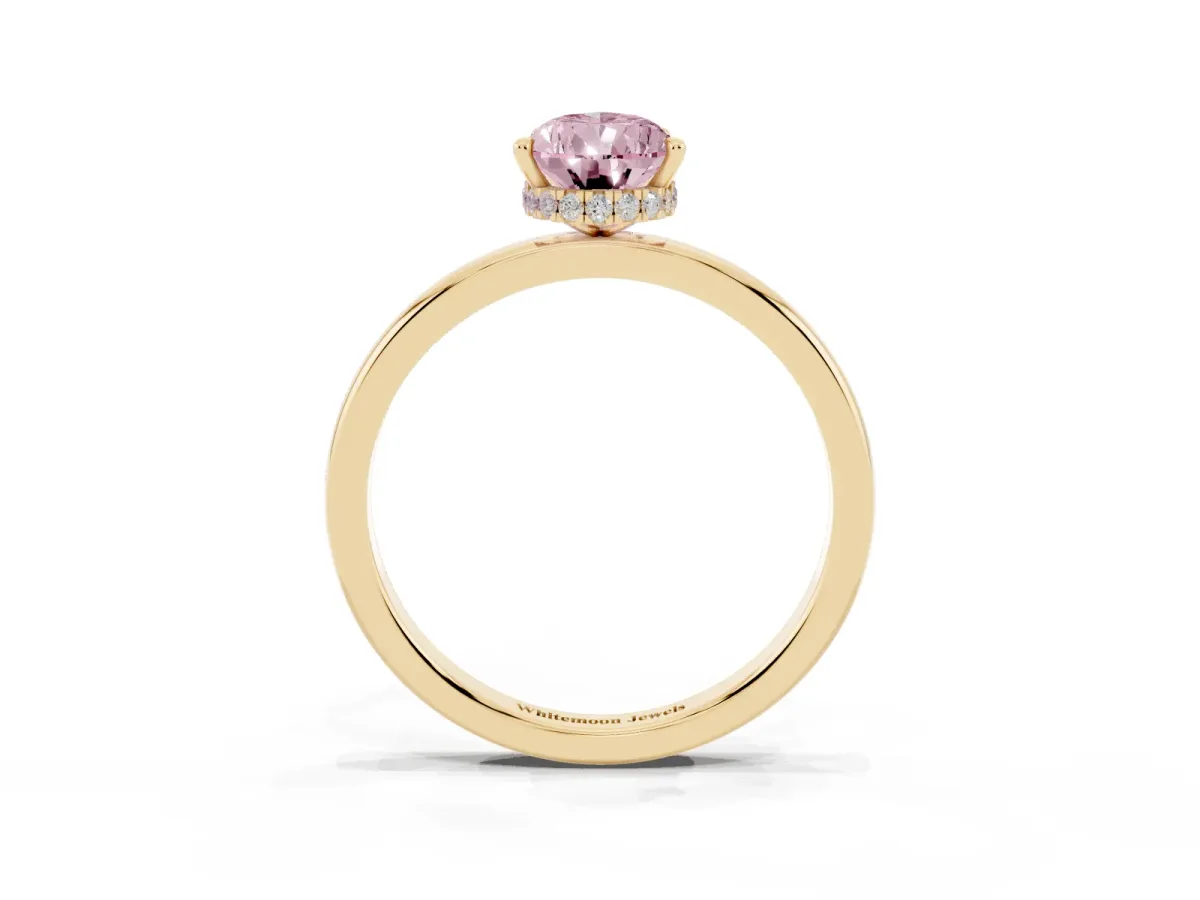 Fancy Pink Pear Cut Solitaire Engagement Ring with Cathedral Band and Four-Prong Setting Yellow gold