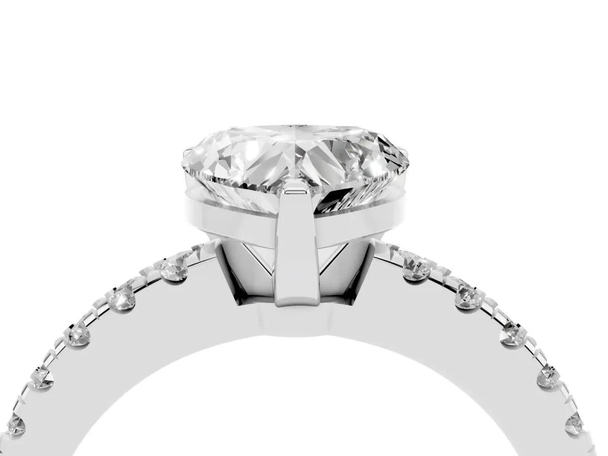 Heart Cut Solitaire Diamond with Pavé Band and Four-Prong Setting Silver