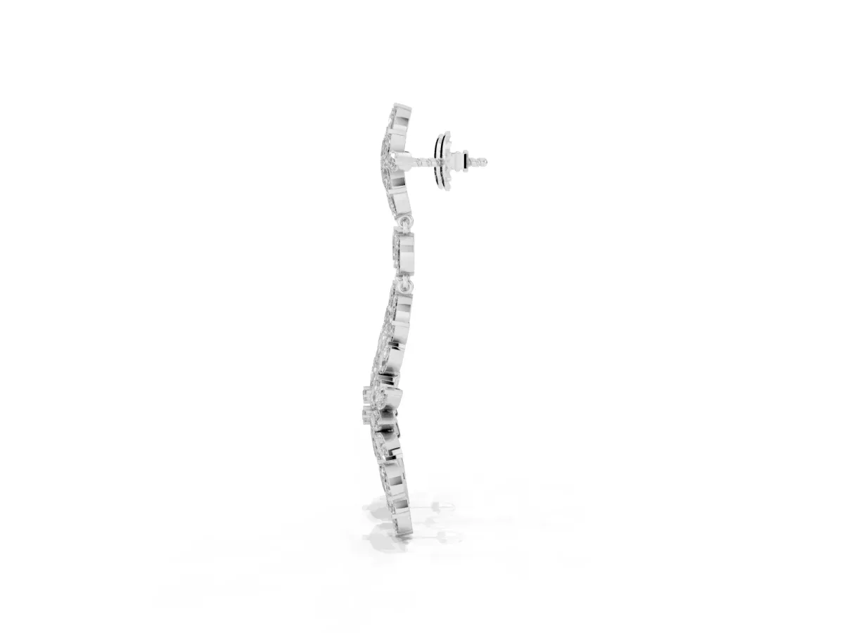 Marquise Diamond Floral Dangle Earrings Silver