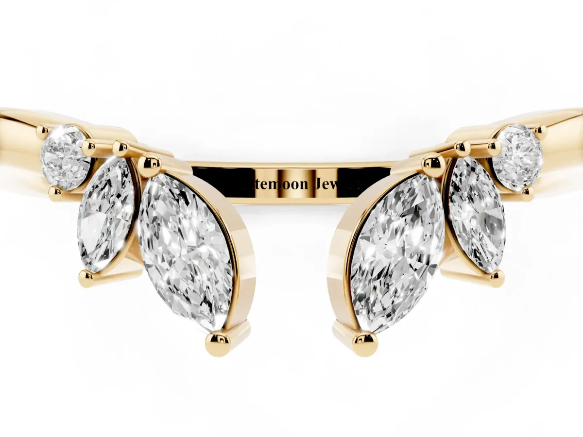 Open Marquise Cluster Diamond Band with Prong Setting Yellow gold