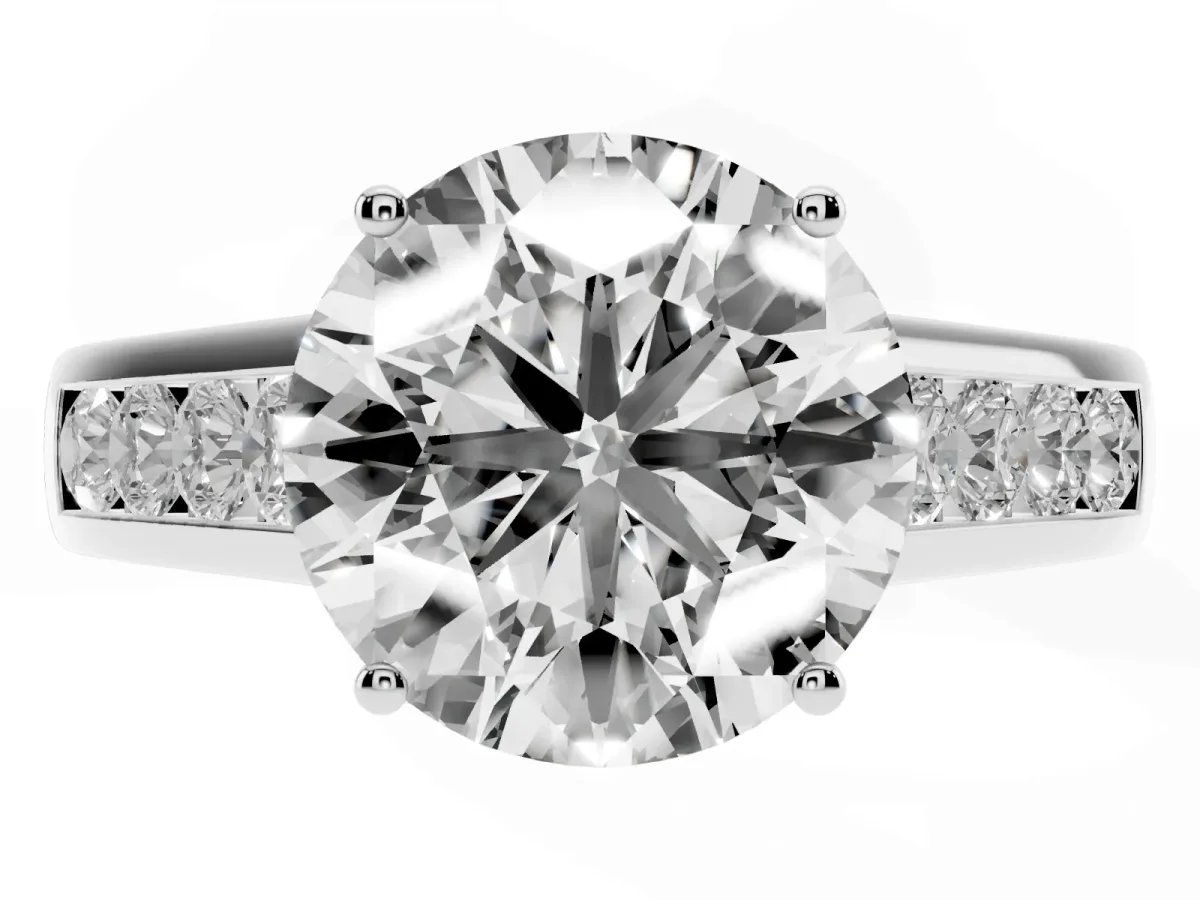 Round Cut Solitaire Channel-Set Diamond Engagement Ring with Four-Prong Setting Silver