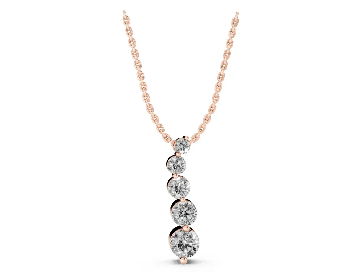 Graduated Round Diamond Prong Set Pendant Rose gold