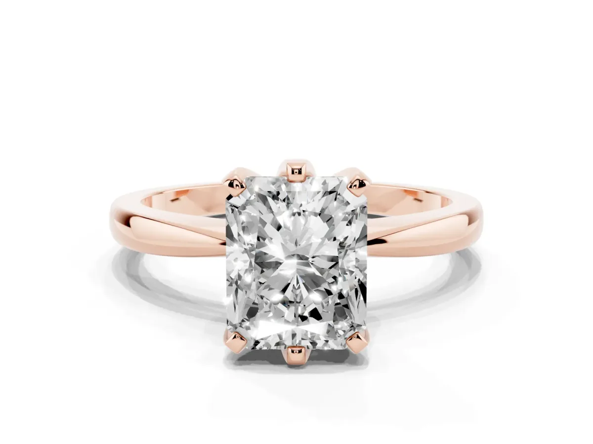 Radiant Cut Solitaire Engagement Ring with Six-Prong Setting and Tapered Band Rose gold
