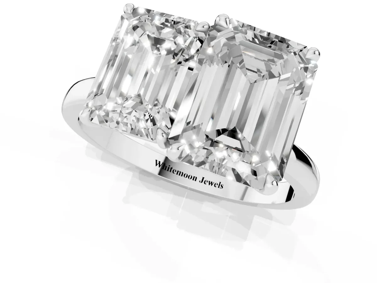 Emerald Cut and Emerald Cut Toi Moi Ring with Prong Setting Silver