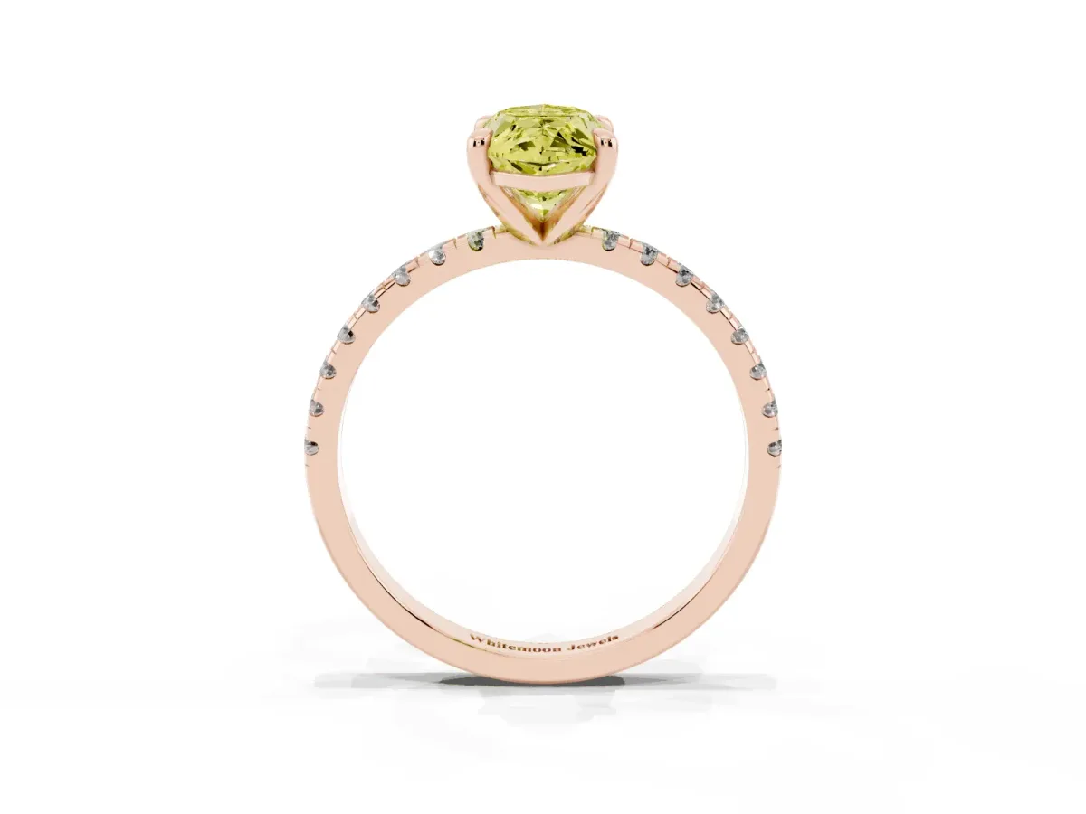 Fancy Yellow Marquise Cut Diamond Brilliant Solitaire Ring with Pavé Band and Four-Prong Setting Rose gold