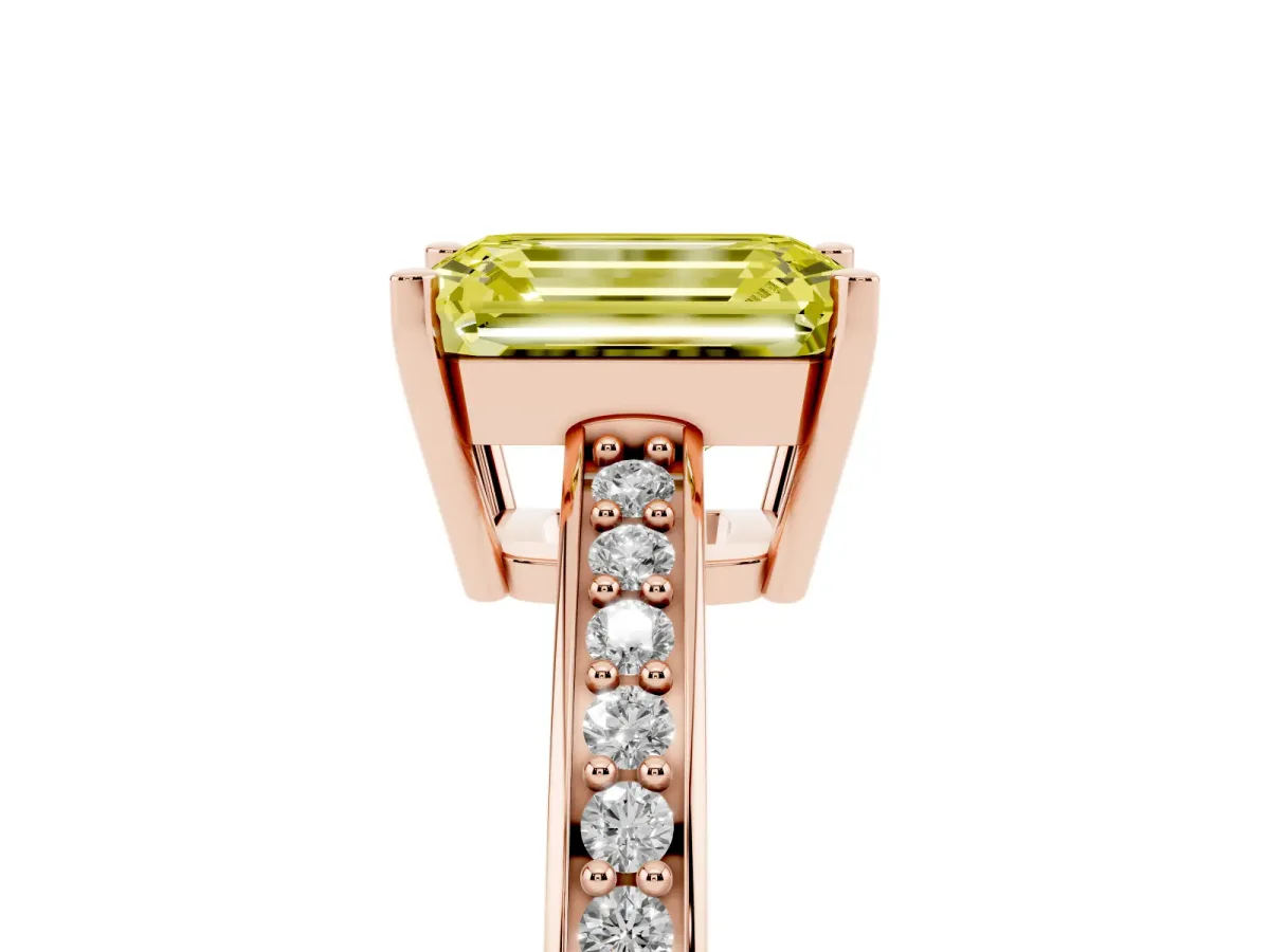 Fancy Yellow Emerald Cut Solitaire Pavé Band Prong Setting Ring Rose gold
