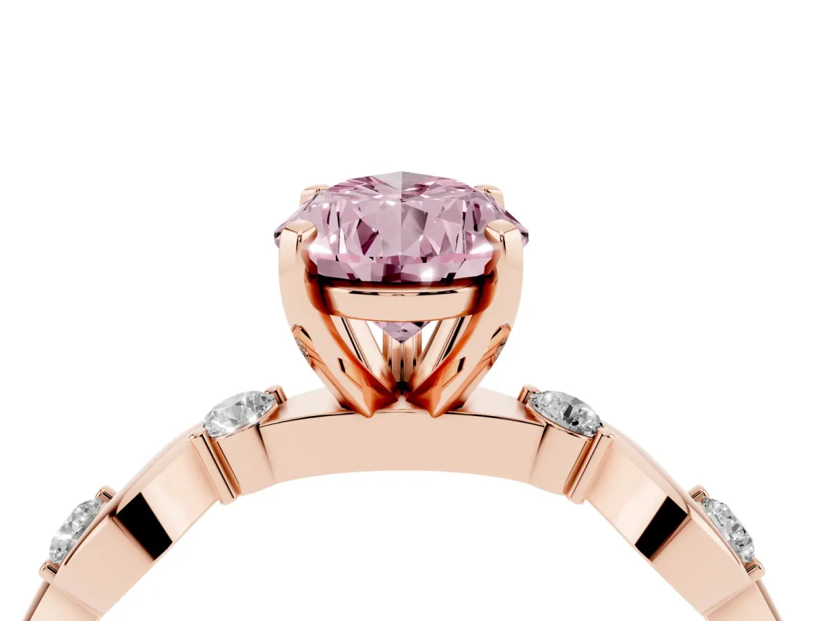 Fancy Pink Pear Cut Diamond Solitaire Twisted Band with Round Accents and Prong Setting Rose gold