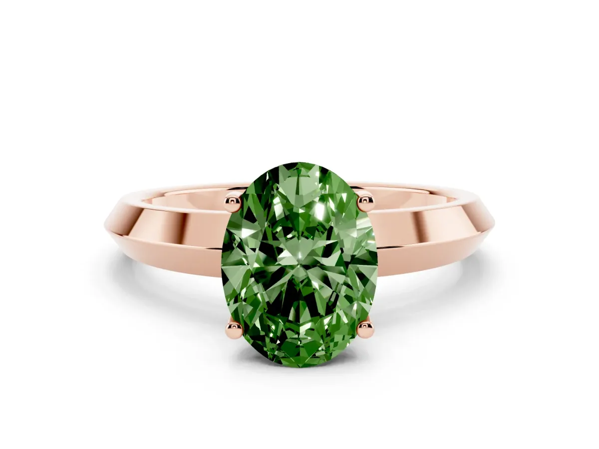 Fancy Green Oval Cut Cut Solitaire Engagement Ring with Flat Band and Four-Prong Setting Rose gold