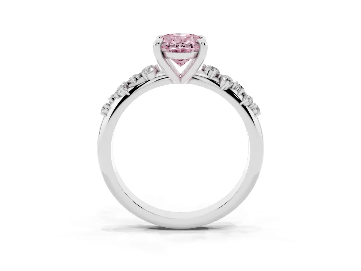 Fancy Pink Oval Cut Cut Diamond Vine Band with Four-Prong Setting Platinum