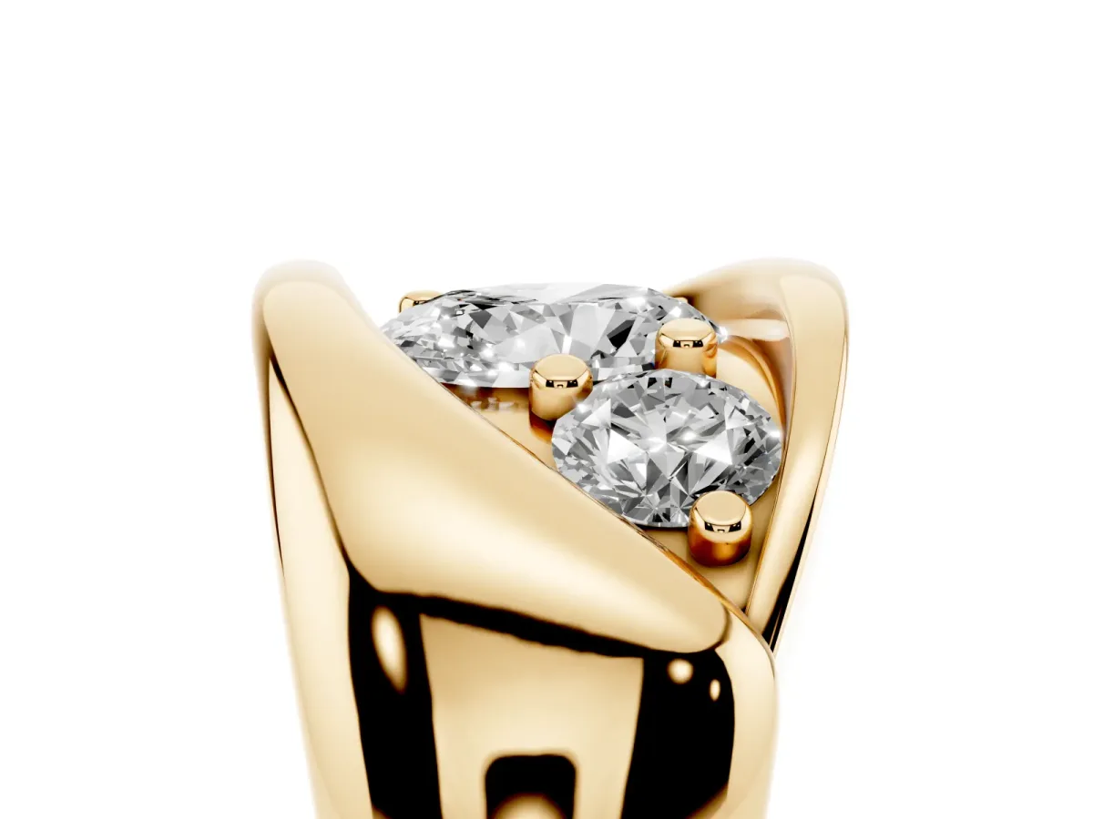Channel Set Oval Cut Diamond Crossover Band Yellow gold