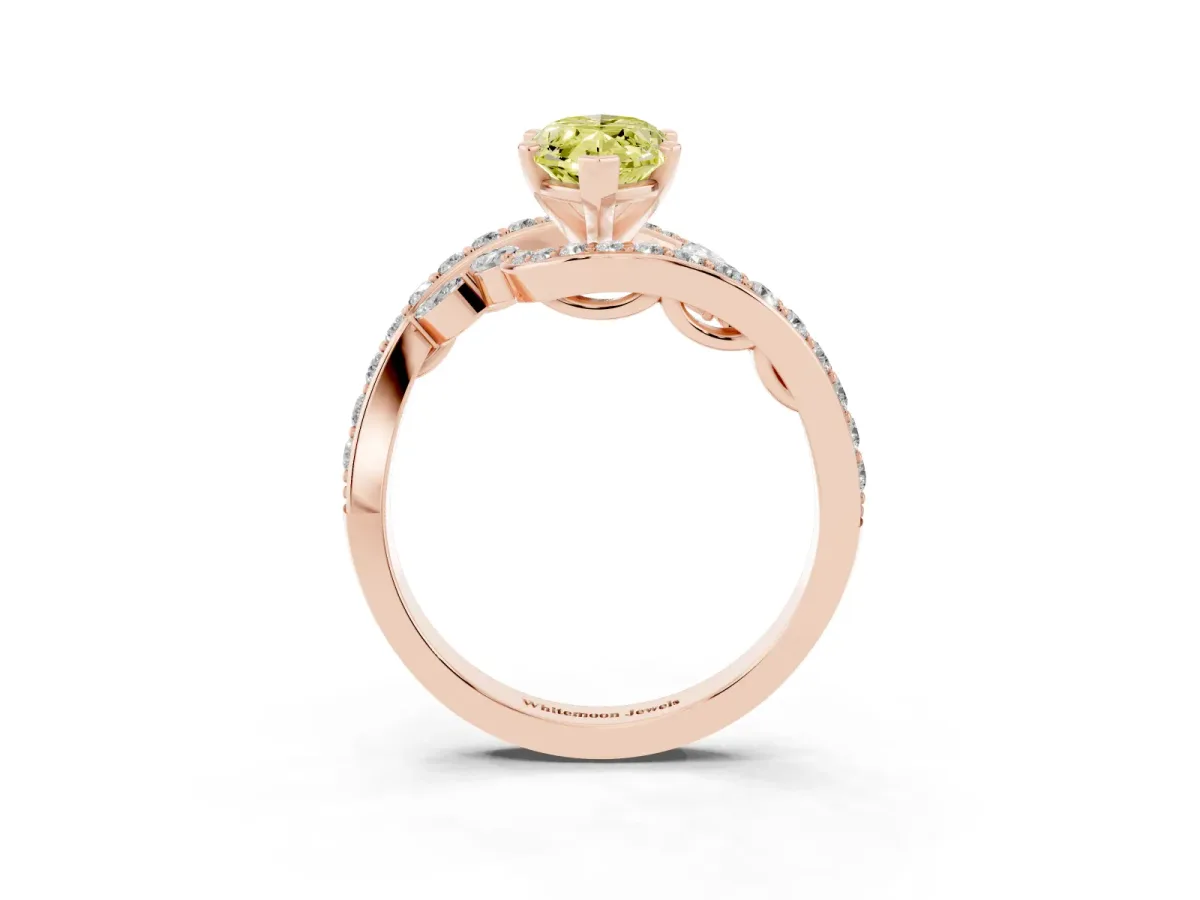 Fancy Yellow Marquise Cut Solitaire with Pavé Twist Band and Four-Prong Setting Rose gold