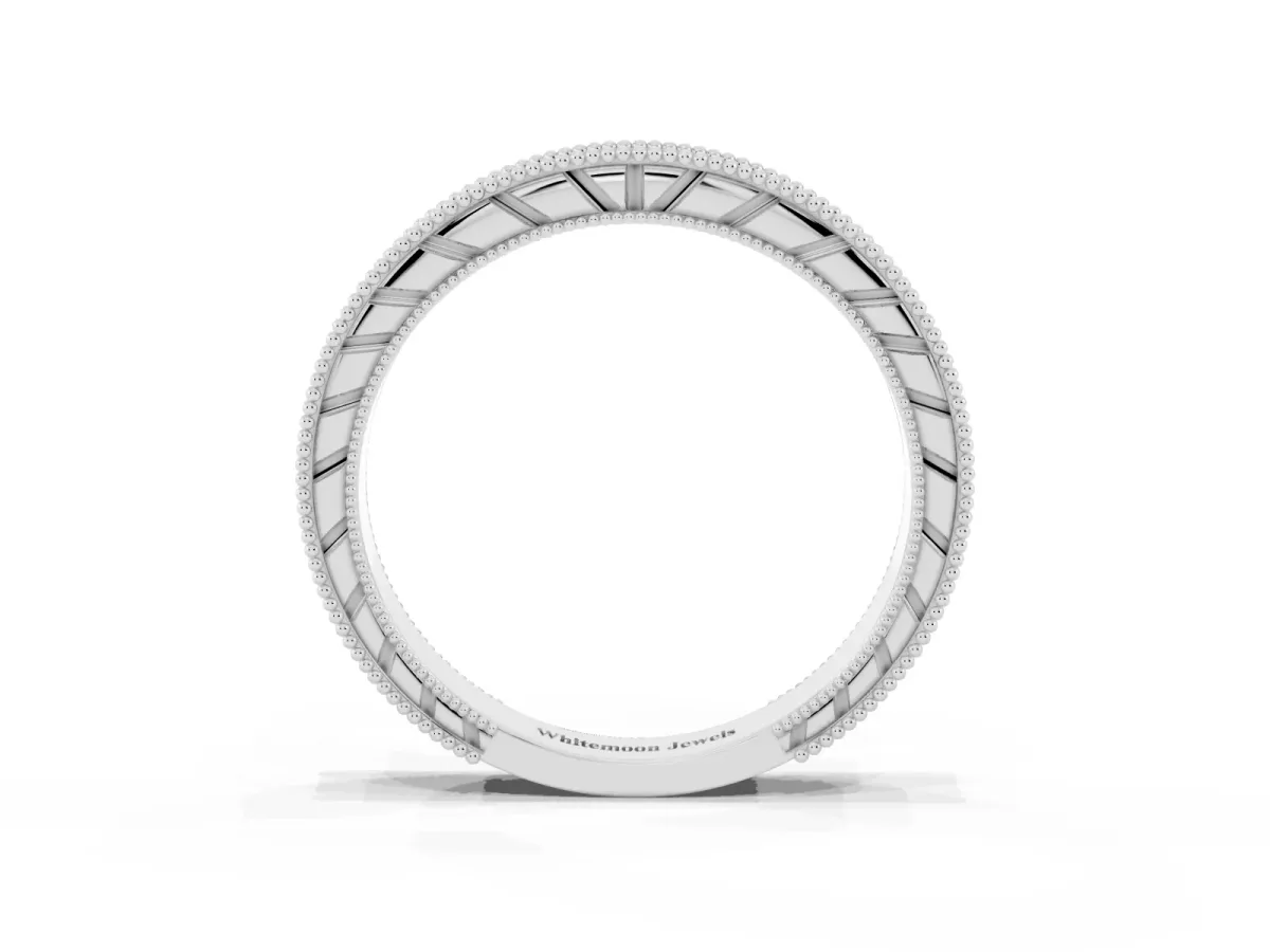 Round Cut Diamond Milgrain Eternity Band with Channel Setting Silver