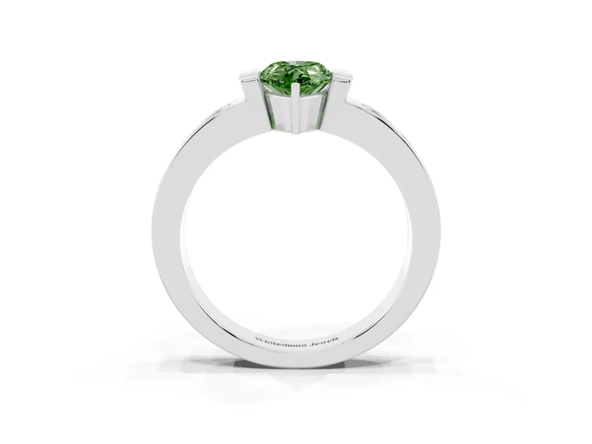 Fancy Green Pear Cut Brilliant Channel-Set Diamond Ring with Bezel Prong Setting Platinum