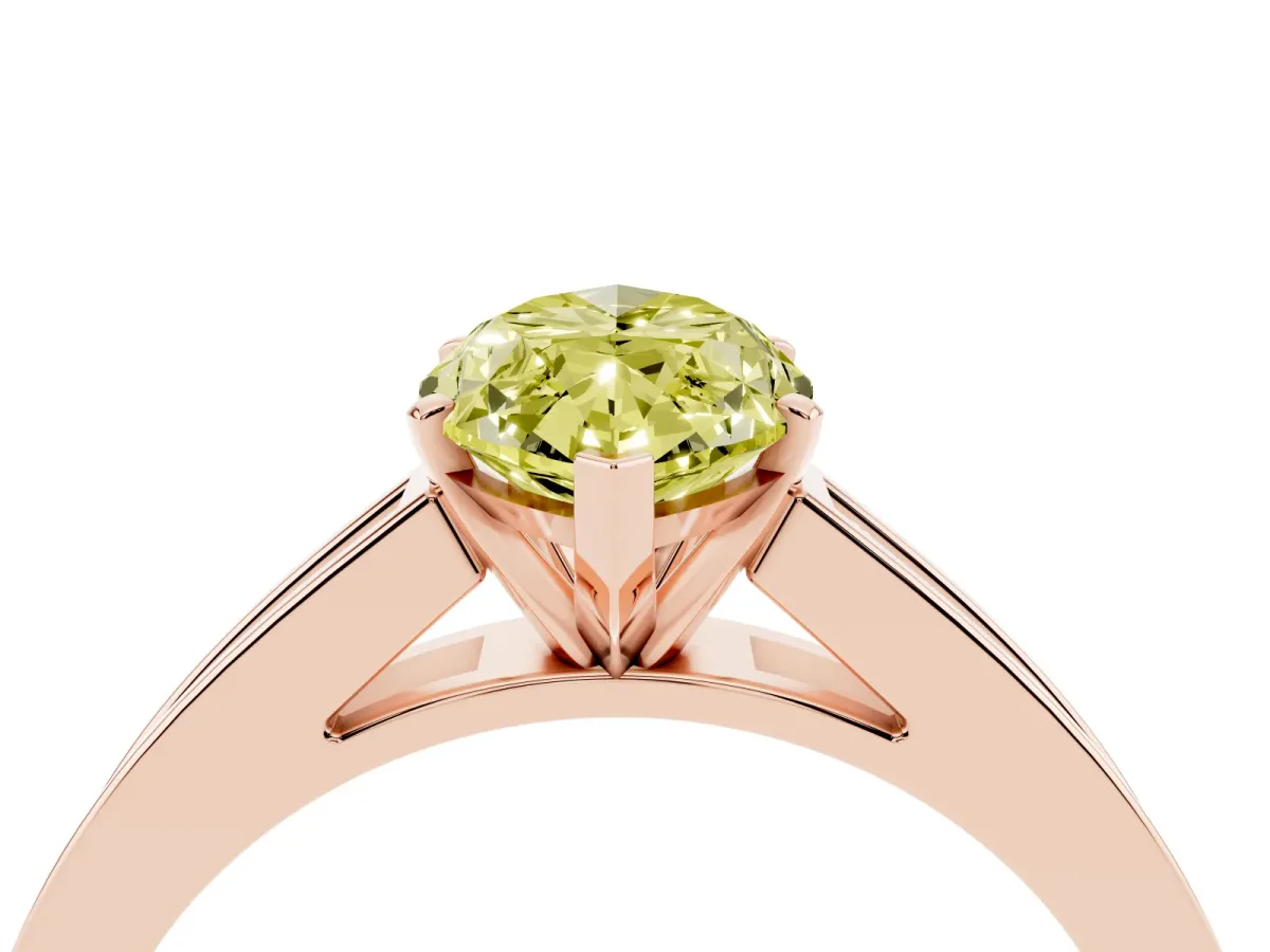 Fancy Yellow Marquise Cut Solitaire Diamond Ring with Channel-Set Band and Four-Prong Setting Rose gold