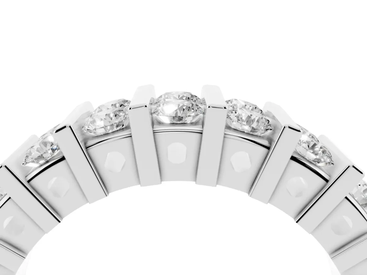 Channel Set Round Diamond Step Band with Bar Prong Setting Silver