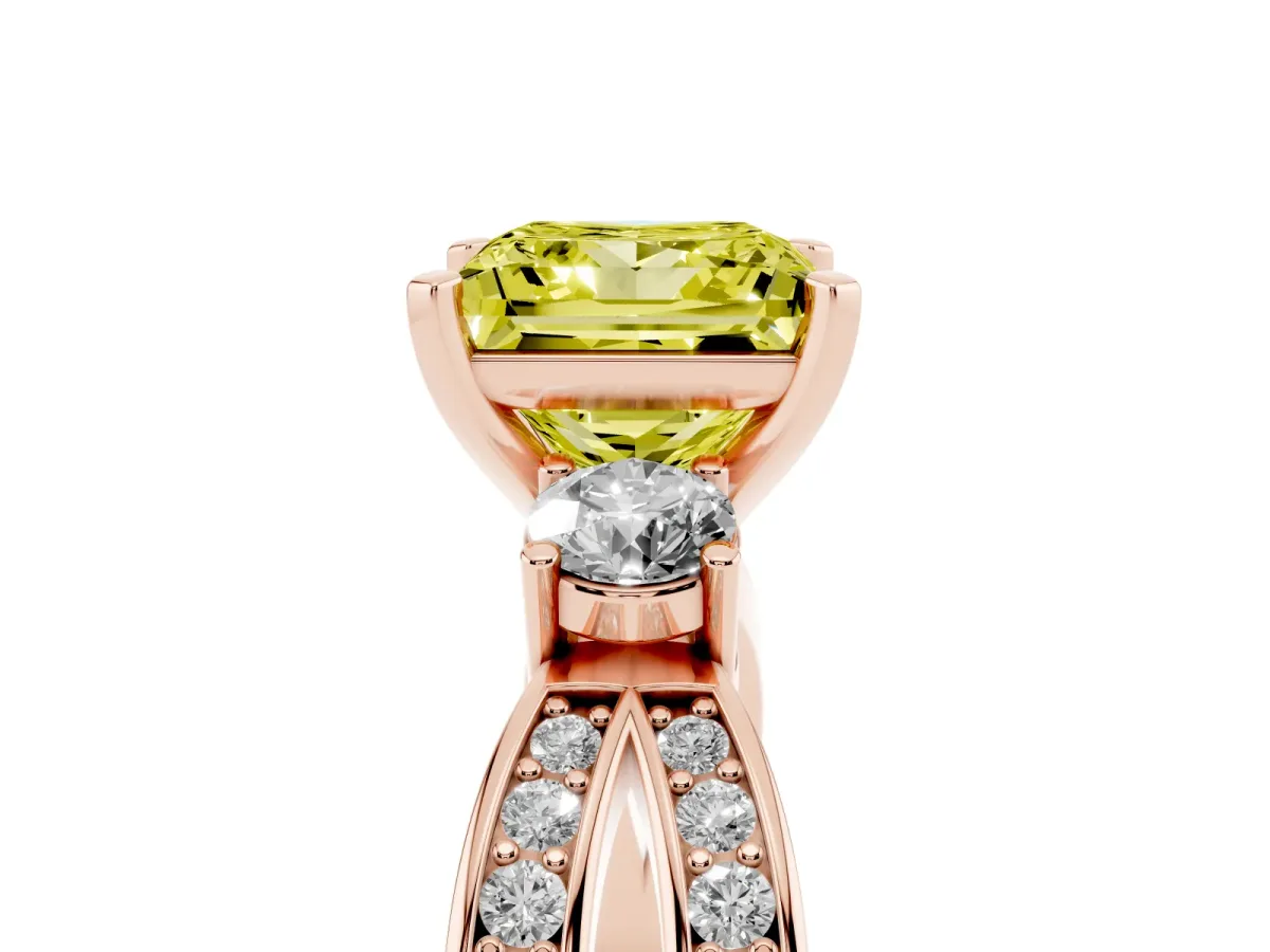 Fancy Yellow Three-Stone Princess Cut Cut Diamond Twist Band with Prong Setting Rose gold