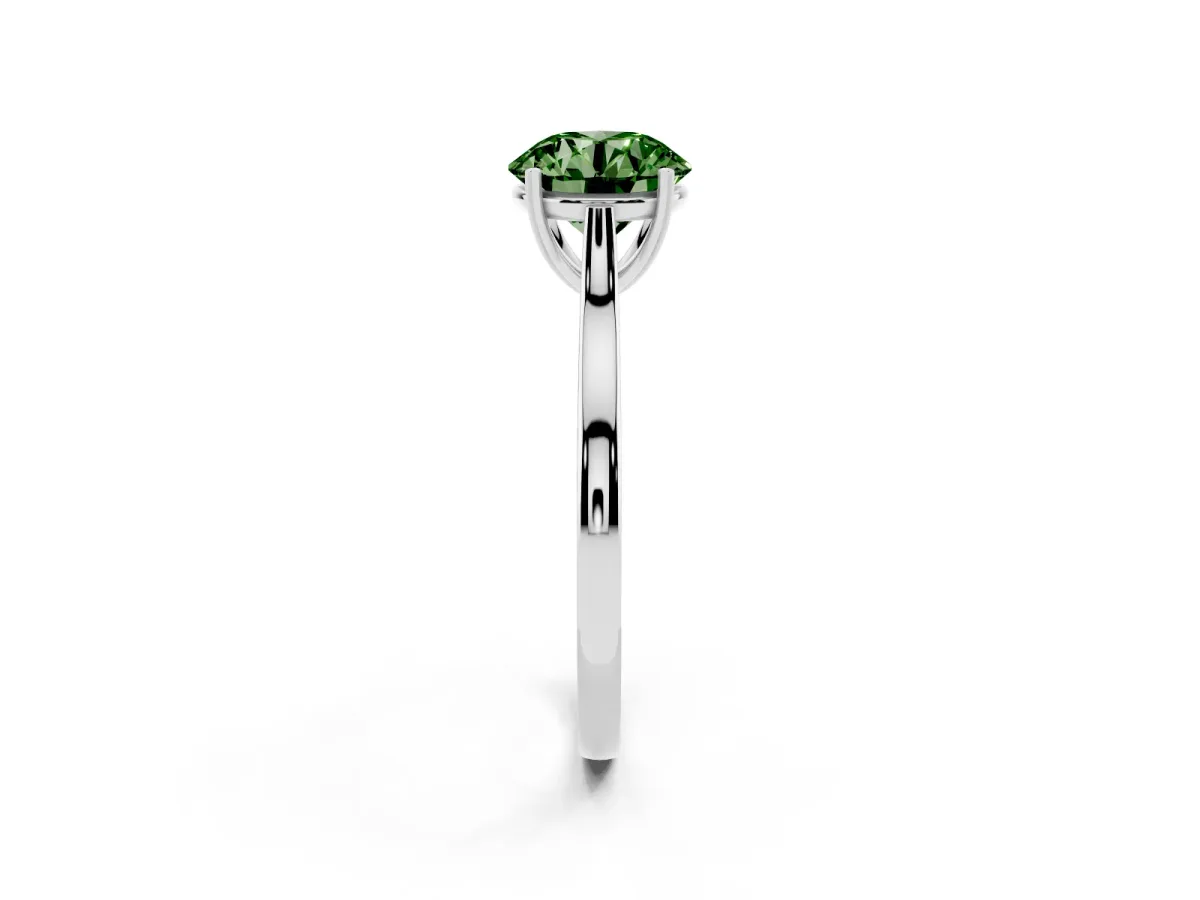 Fancy Green Round Cut Solitaire Heart Prong Engagement Ring with Tapered Band White gold