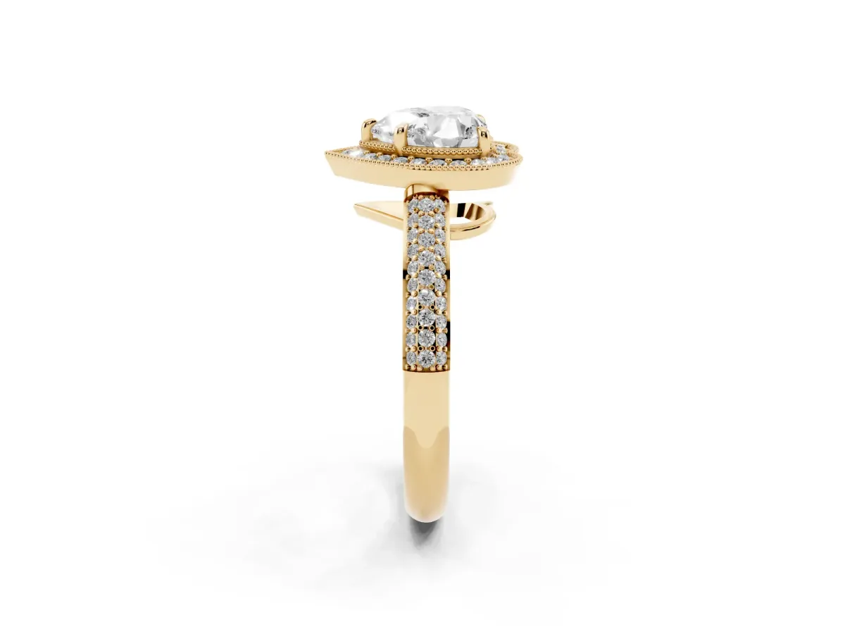 Heart Cut Cut Halo Diamond Pave Band with Four-Prong Setting Yellow gold