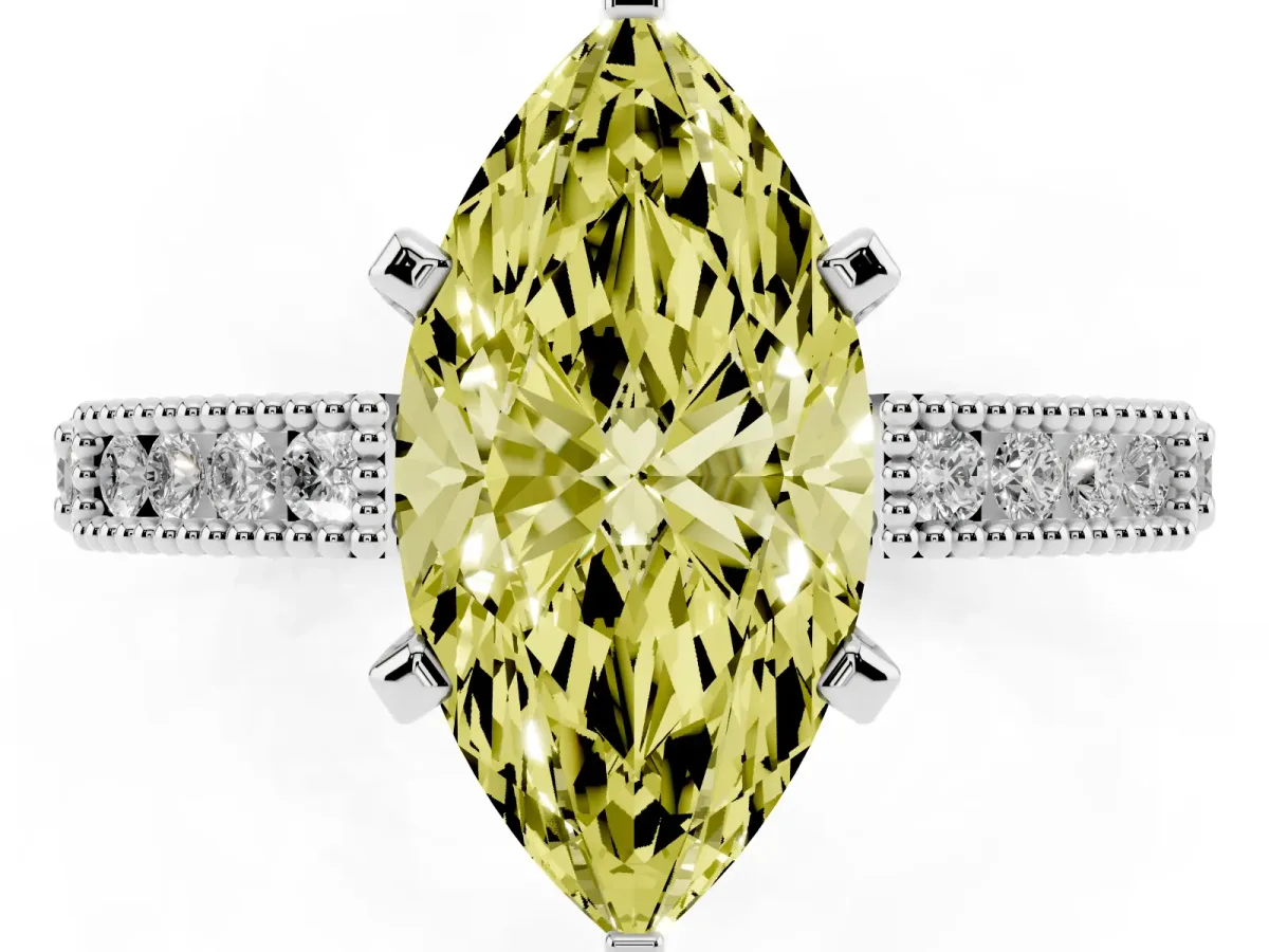 Fancy Yellow Marquise Cut Solitaire with Pavé Band and Four-Prong Setting Silver