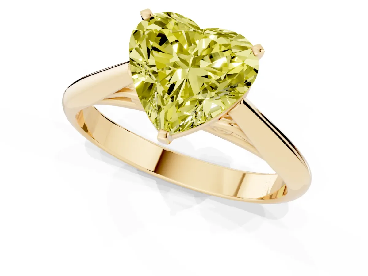 Fancy Yellow Heart Cut Diamond Solitaire Engagement Ring with Cathedral Setting and Four-Prong Mount Yellow gold