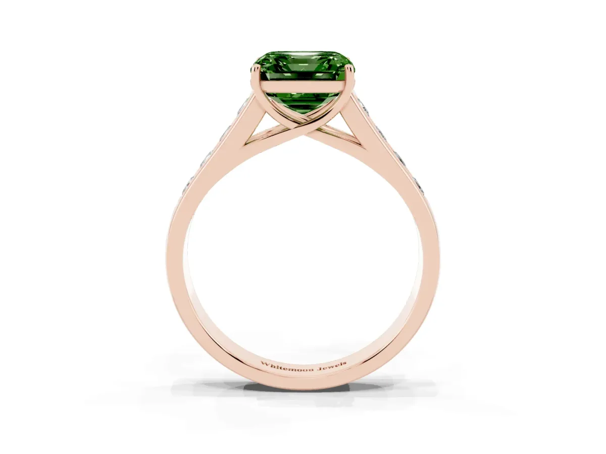 Fancy Green Asscher Cut Solitaire Channel-Set Diamond Engagement Ring with Four-Prong Setting Rose gold