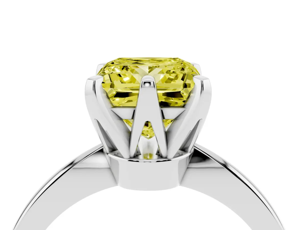 Fancy Yellow Princess Cut Solitaire Engagement Ring with Six-Prong Setting and Tapered Band Silver