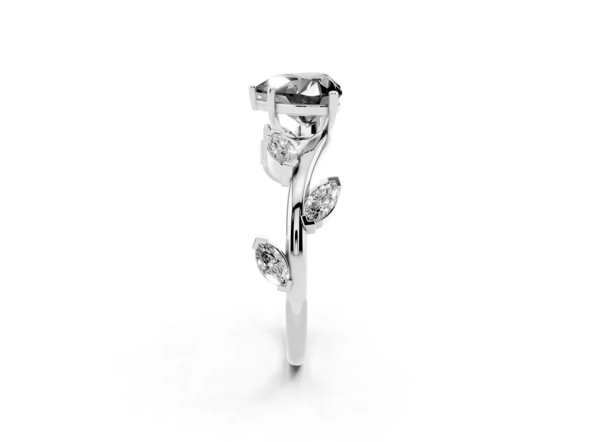 Fancy Black Heart Cut Solitaire Twisted Band Marquise Accent Prong Setting Ring Platinum