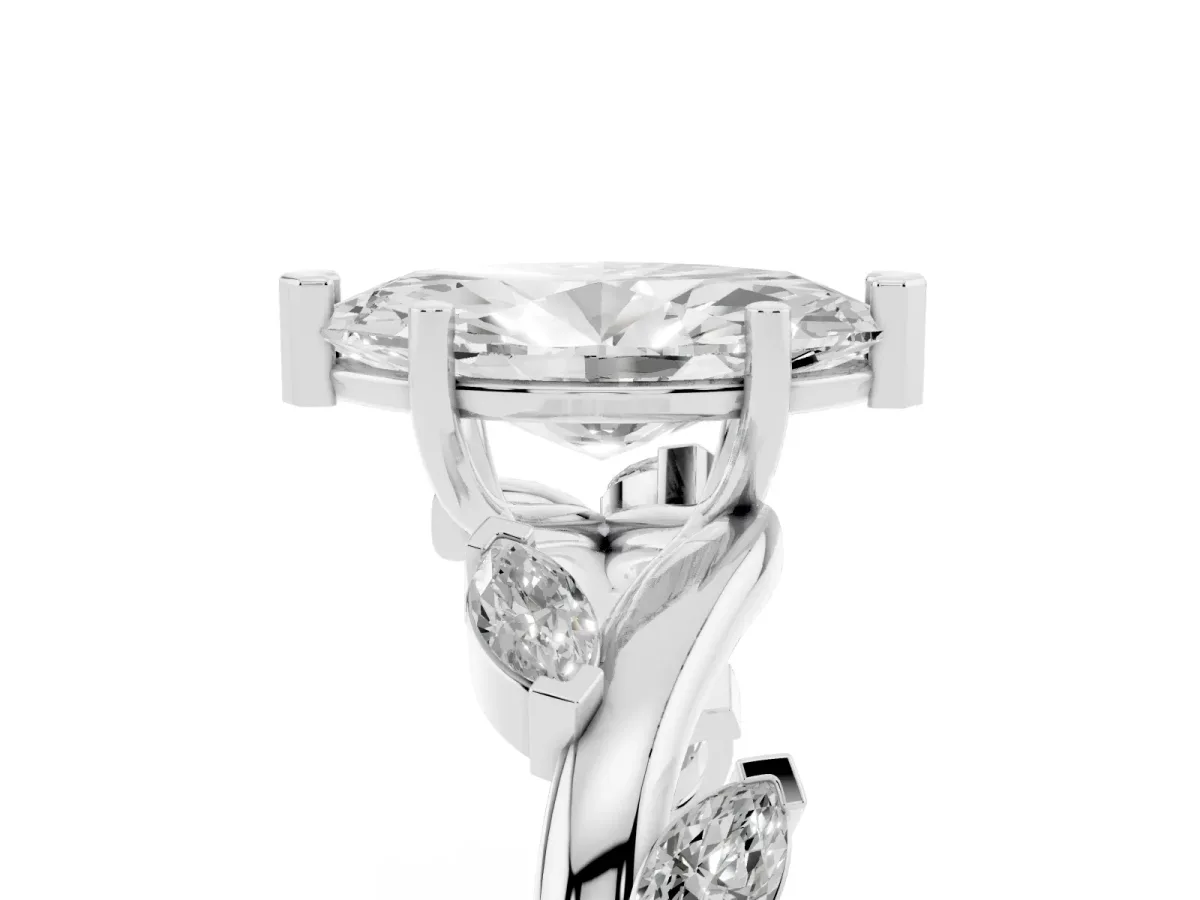 Marquise Cut Solitaire Twisted Band Marquise Accent Prong Setting Ring Silver