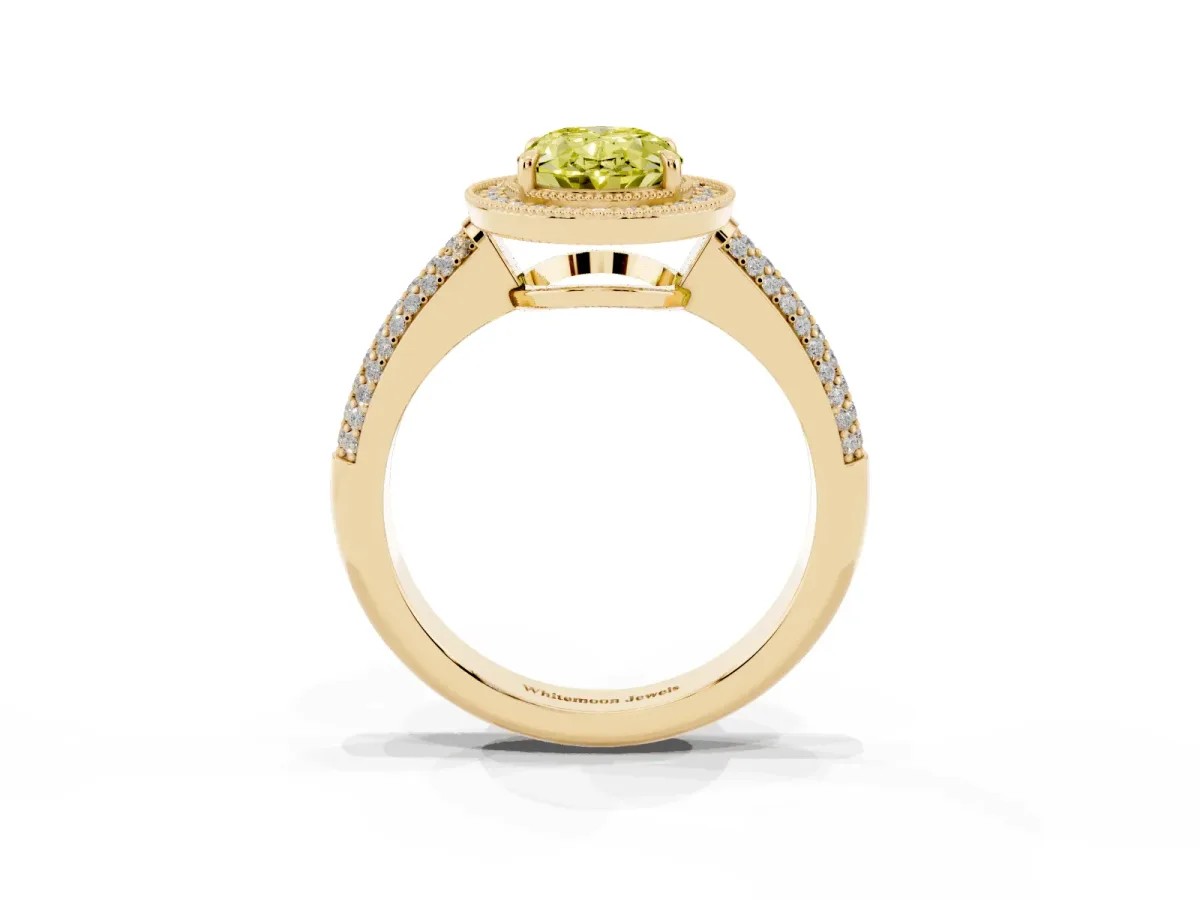 Fancy Yellow Oval Cut Cut Halo Diamond Pave Band with Four-Prong Setting Yellow gold