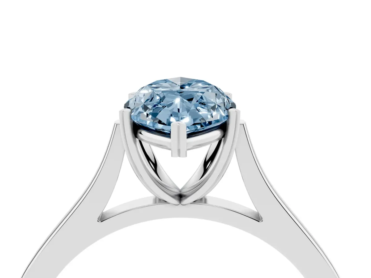 Fancy Blue Marquise Cut Solitaire Heart Prong Engagement Ring with Tapered Band Platinum