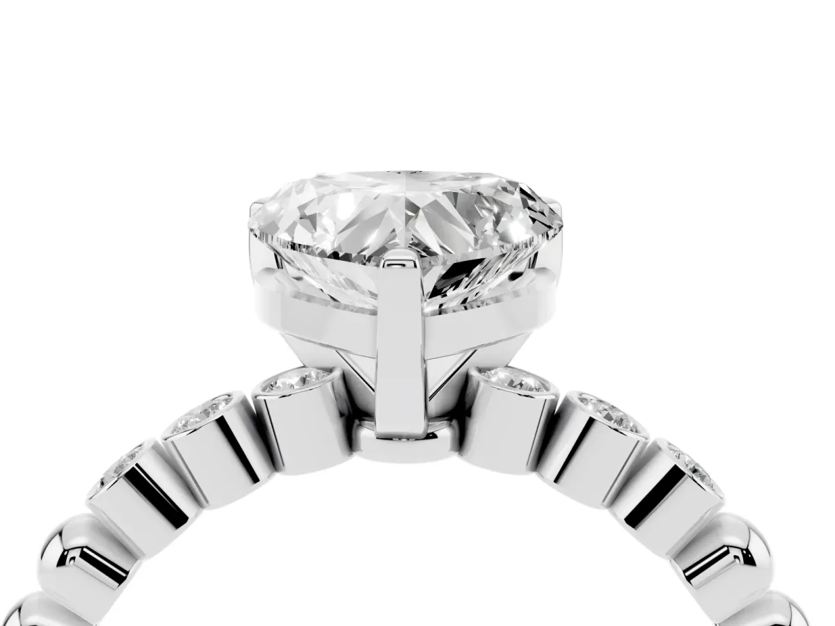 Heart Cut Solitaire Bezel Accent Diamond Engagement Ring with Beaded Band and Four-Prong Setting Silver