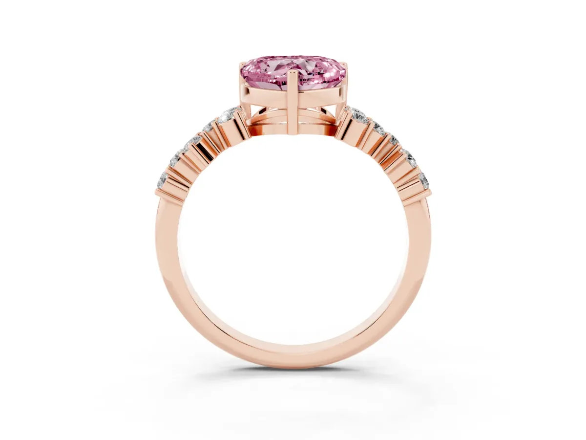 Fancy Pink Heart Cut Diamond Scattered Round Accent Ring with Prong Setting Rose gold