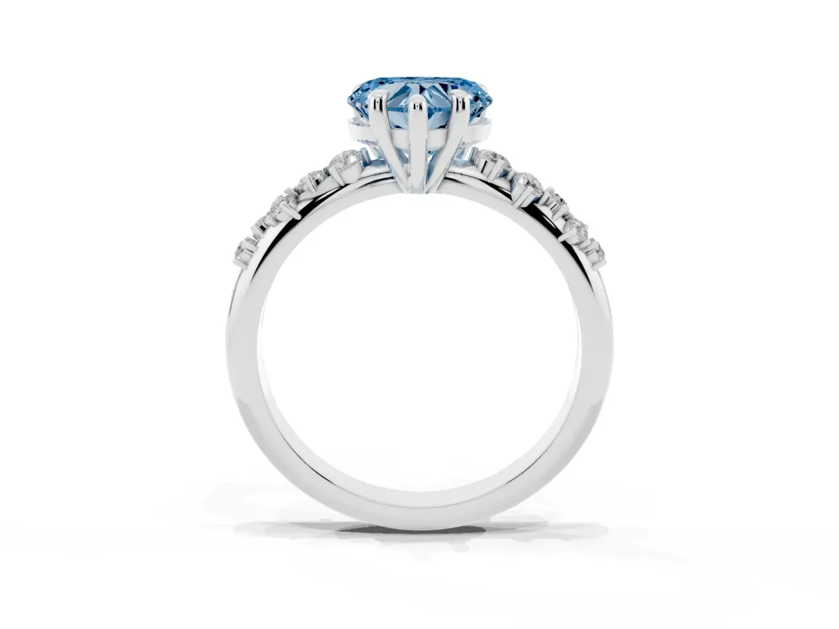 Fancy Blue Heart Cut Cut Diamond Vine Band with Four-Prong Setting Platinum