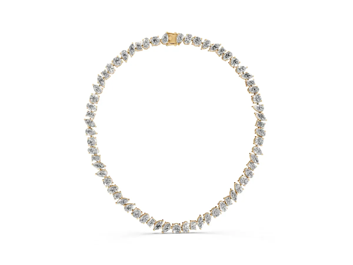 Mixed Shape Diamond Tennis Necklace Yellow gold