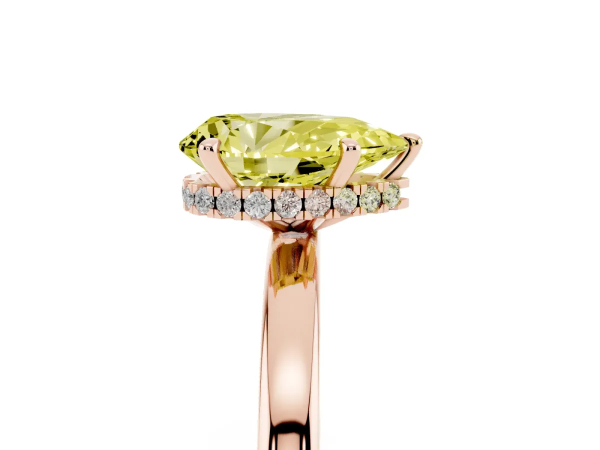 Fancy Yellow Pear Cut Solitaire Engagement Ring with Cathedral Band and Four-Prong Setting Rose gold