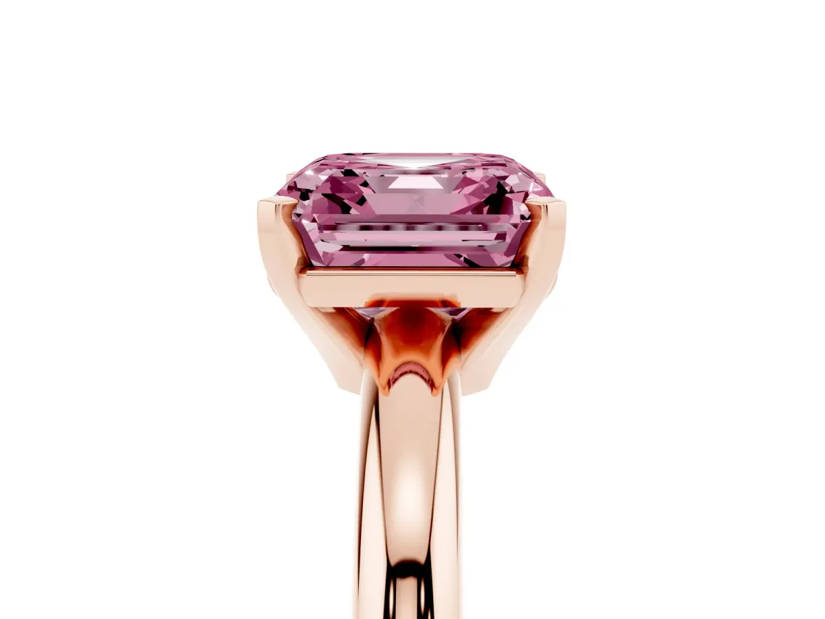 Fancy Pink Asscher Cut Diamond Solitaire Engagement Ring with Round Band and Four-Prong Setting Rose gold