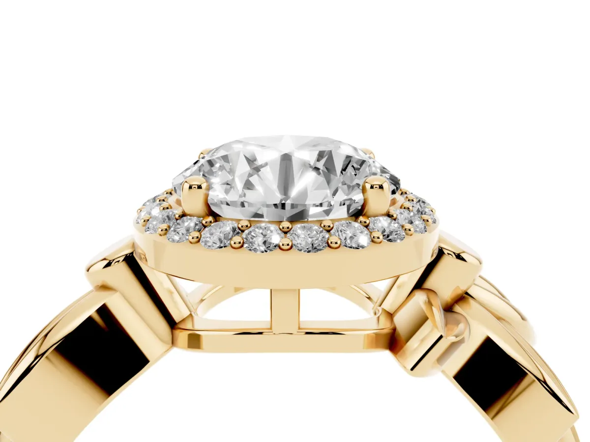 Round Cut Halo Diamond Floral Band with Four-Prong Setting Yellow gold