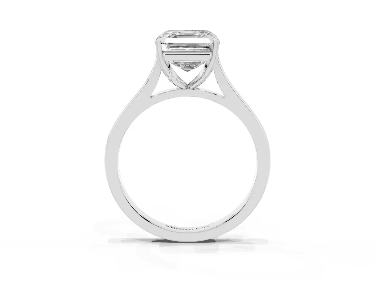 Asscher Cut Solitaire Heart Prong Engagement Ring with Tapered Band Silver