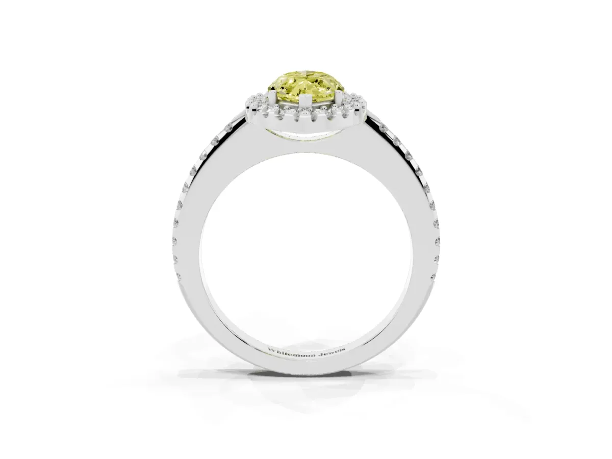 Fancy Yellow Marquise Cut Diamond Pavé Halo Ring with Four-Prong Setting Silver