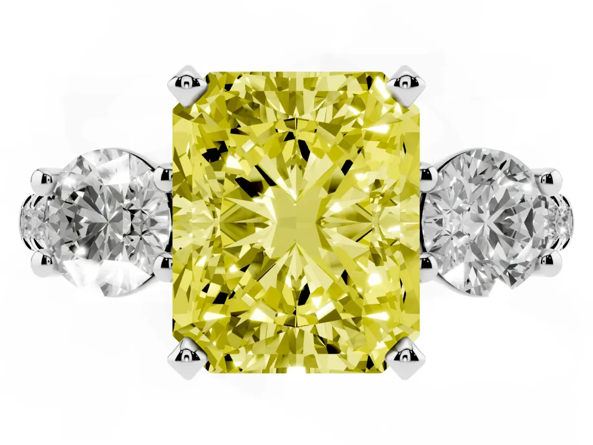 Fancy Yellow Three-Stone Radiant Cut Diamond Pavé Band with Four-Prong Setting Silver