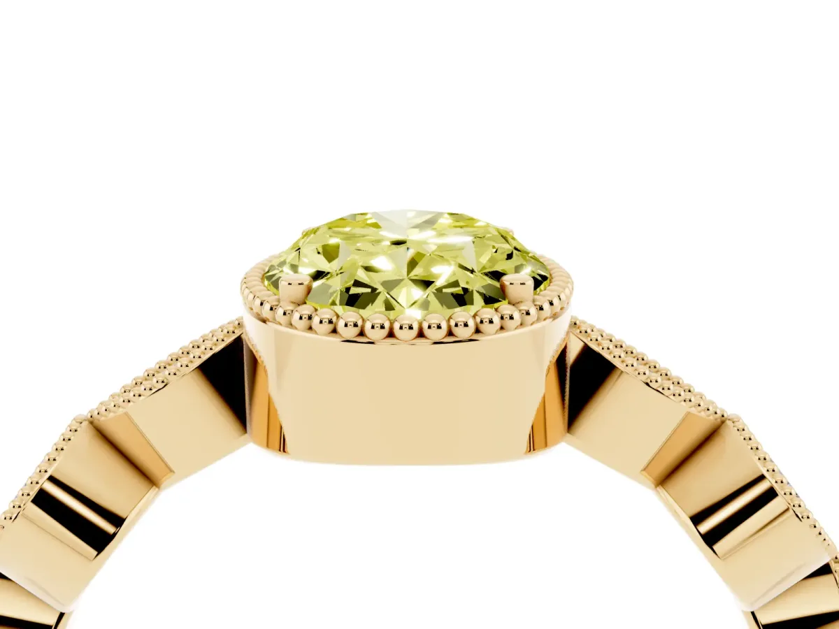 Fancy Yellow Oval Cut Diamond Vintage Milgrain Ring with Round Stations Yellow gold