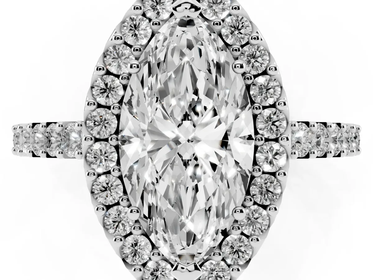 Marquise Cut Halo Diamond Pavé Solitaire Ring Platinum