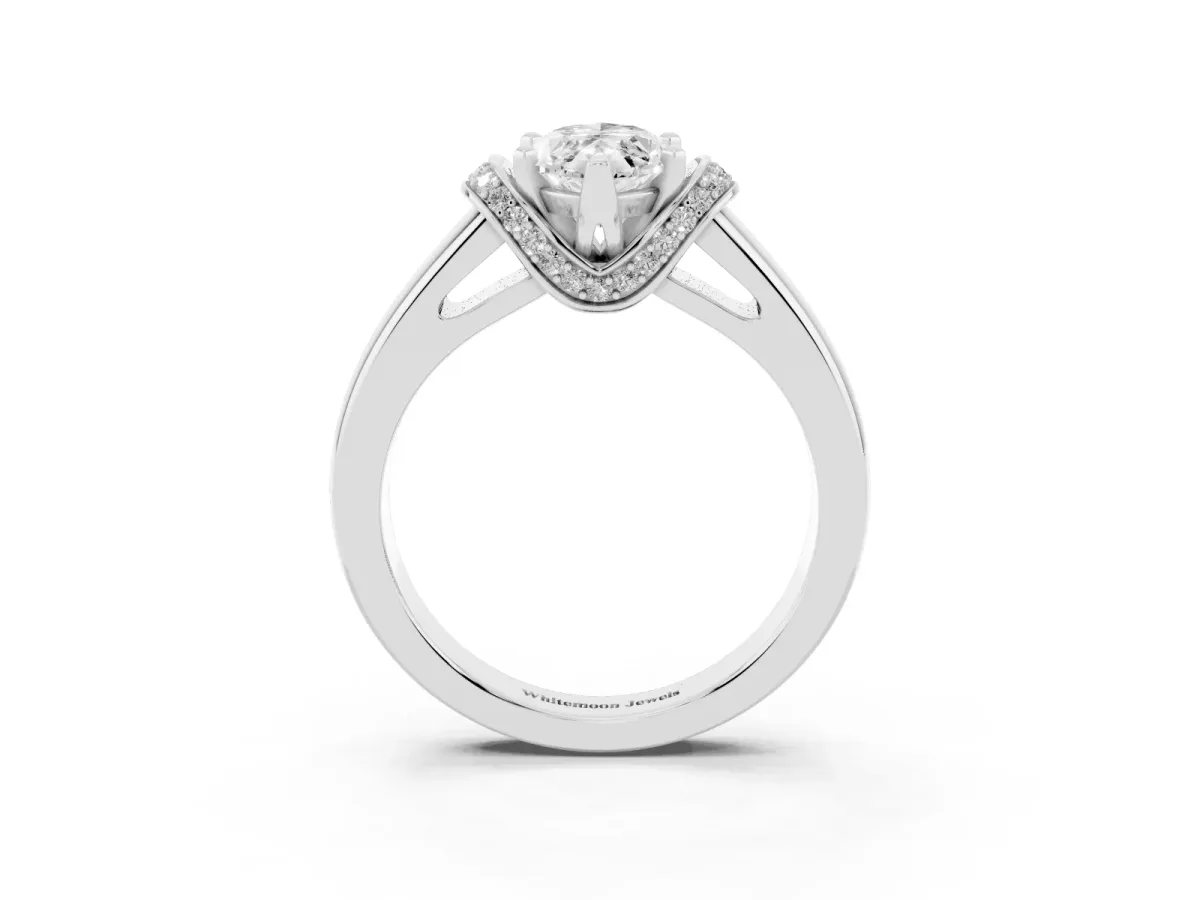 Marquise Cut Solitaire Diamond Ring with Pave Band and Six-Prong Setting White gold