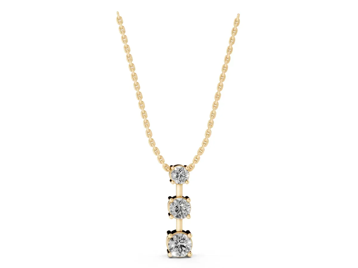 Round Diamond Triple Bar Pendant with Four-Prong Setting Yellow gold