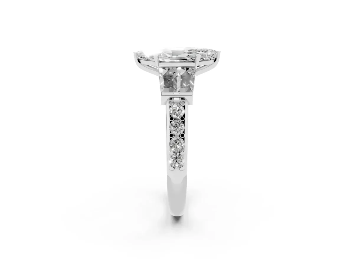 Marquise Cut Diamond Engagement Ring with Baguette Side Stones and Channel Set Band Platinum