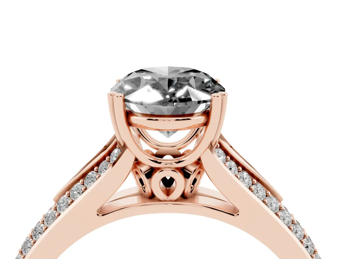 Fancy Black Oval Cut Diamond Split Shank Engagement Ring with Pavé Band Rose gold