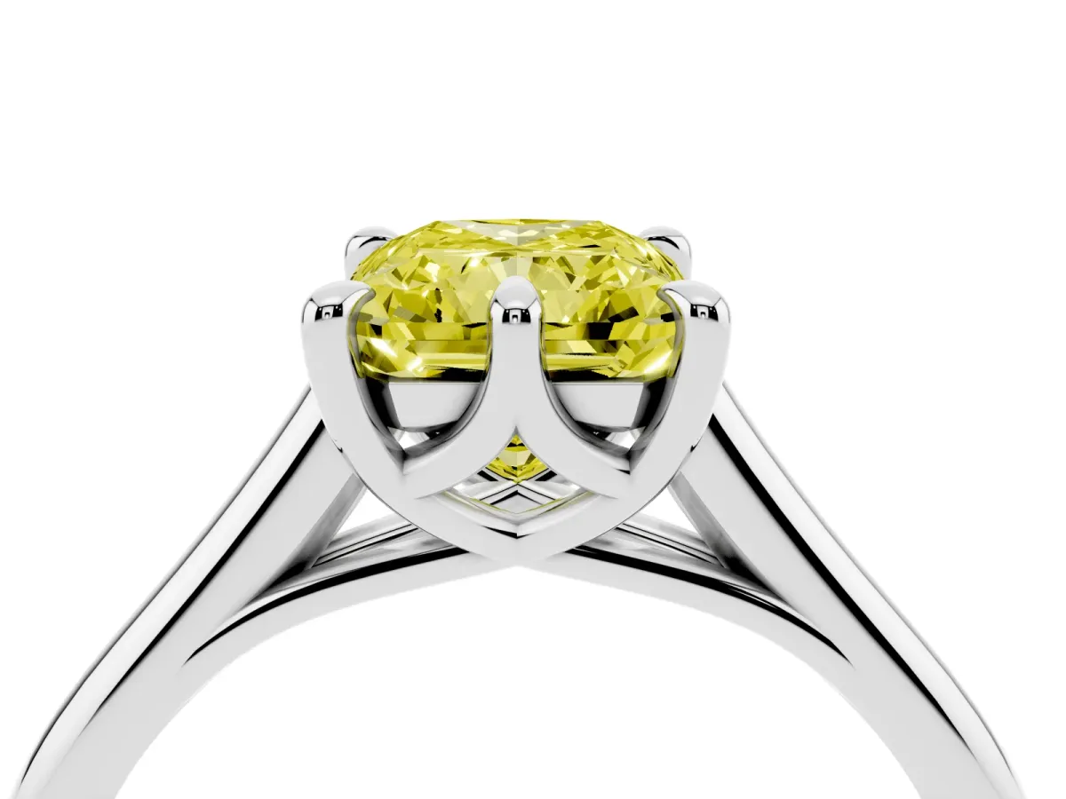 Fancy Yellow Radiant Cut Solitaire Engagement Ring with Six-Prong Setting and Classic Band Platinum